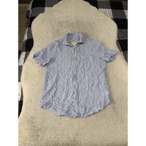 THOM AARON Men's Button Down 100% LINEN Blue Shirt Short Sleeve Size Medium